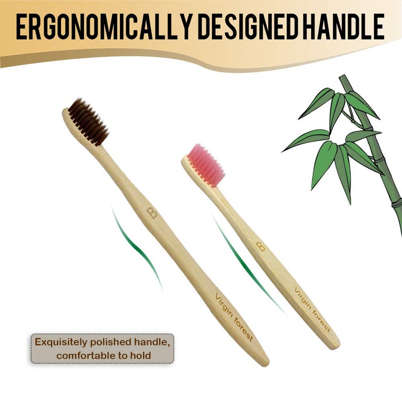 Virgin Forest Kids Bamboo Toothbrush, Eco Friendly Toothbrushes, BPA Free Soft Bristle for Assorted Colors Adults and Children (6+4 Pack) - Image 2